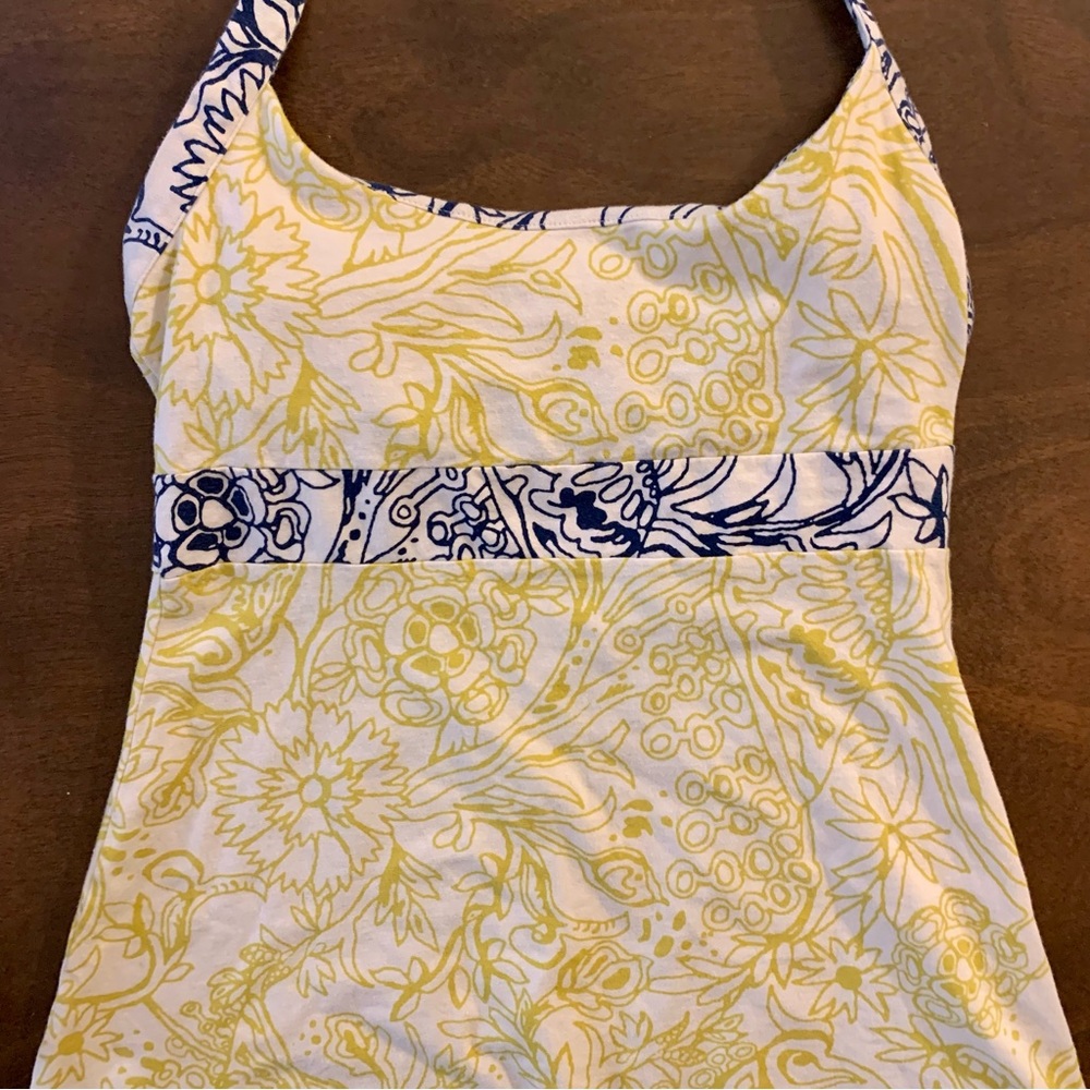 Navy And Yellow Floral Patagonia Dress Women’s Size Medium Organic Cotton Halter